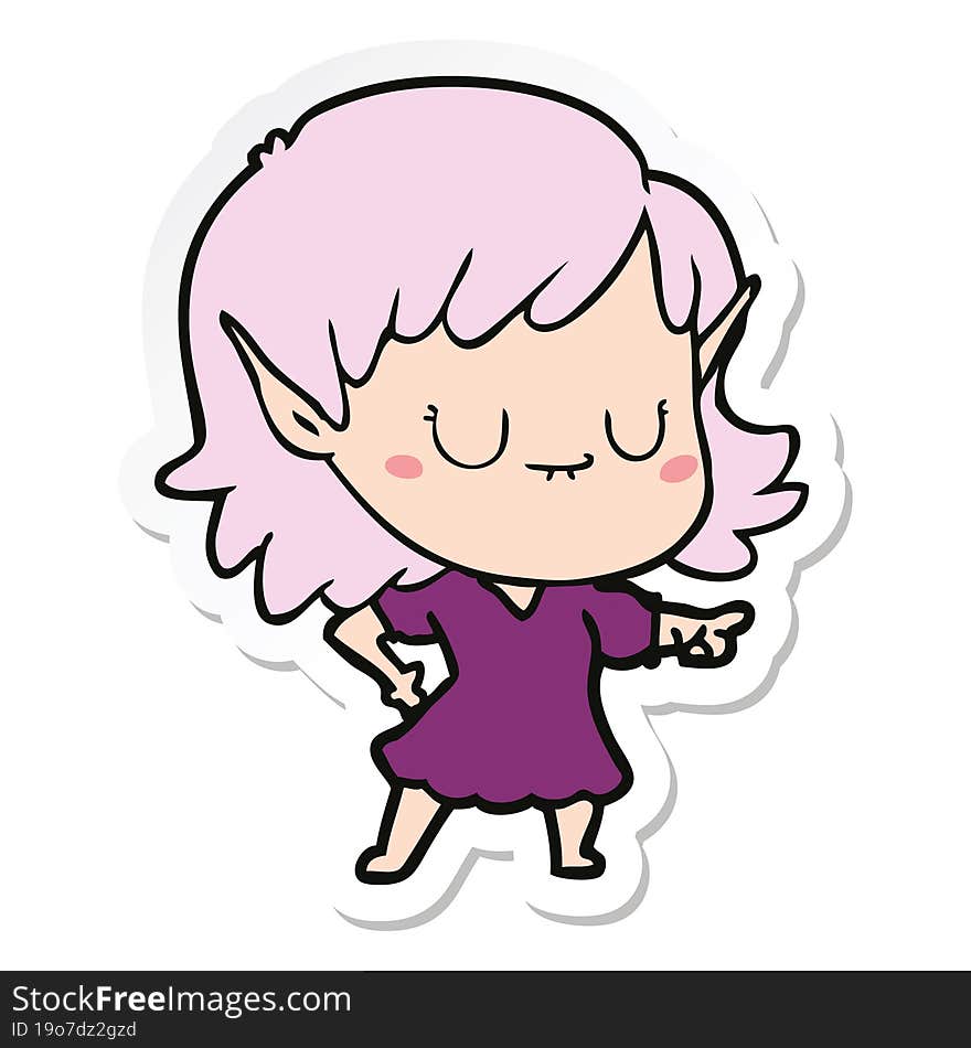 sticker of a happy cartoon elf girl wearing dress