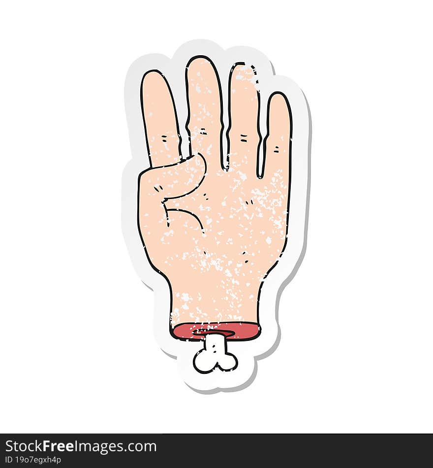 retro distressed sticker of a cartoon hand