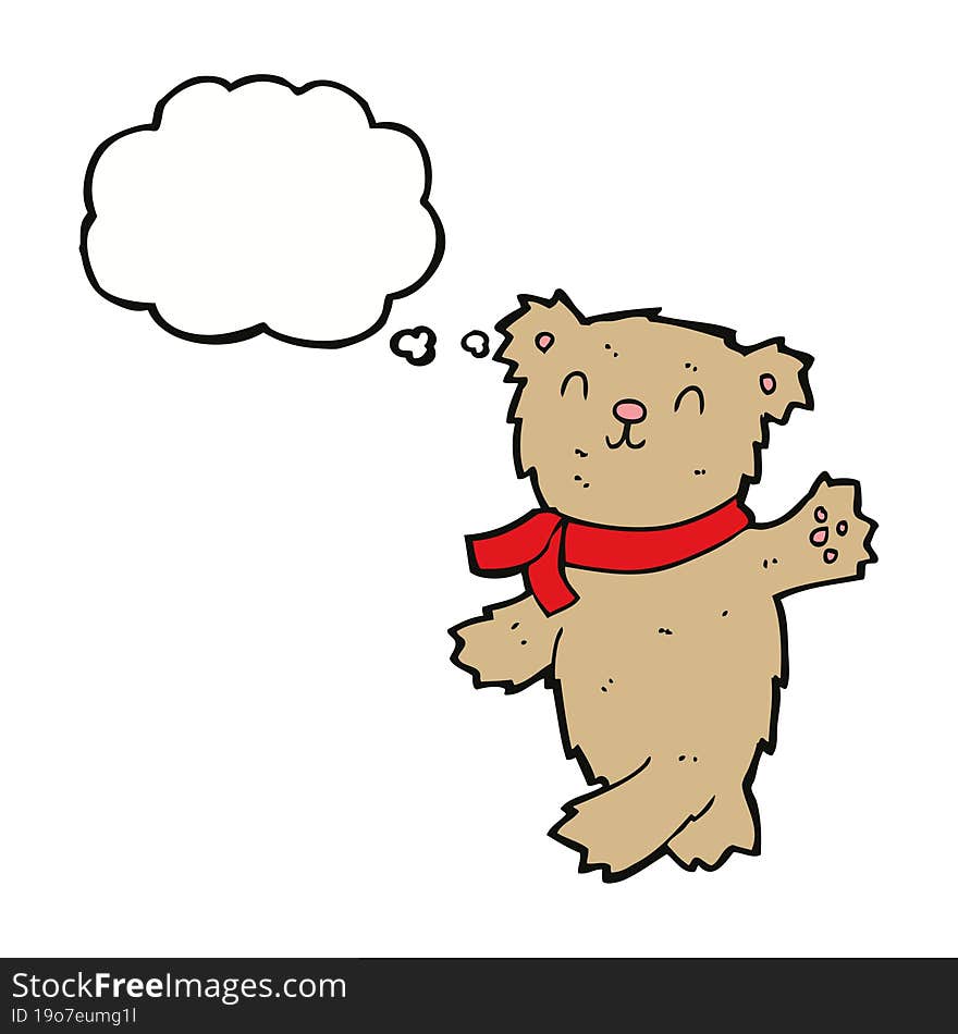 Cartoon Waving Teddy Bear With Thought Bubble