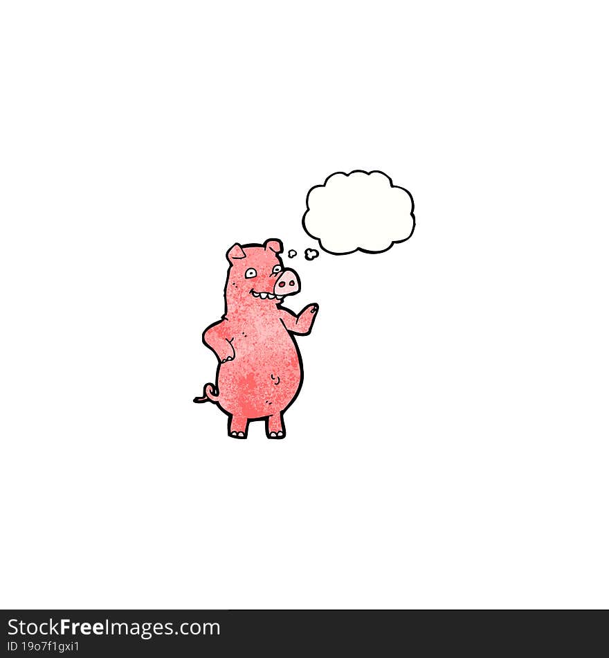 cartoon pig with thought bubble