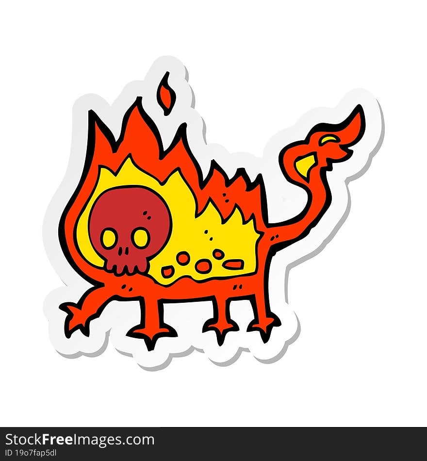 sticker of a cartoon little fire demon