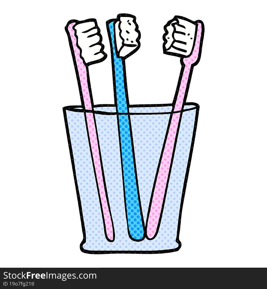 cartoon glass and toothbrushes