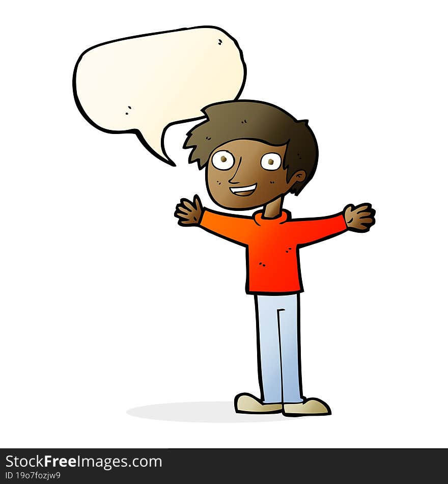 cartoon enthusiastic man with speech bubble