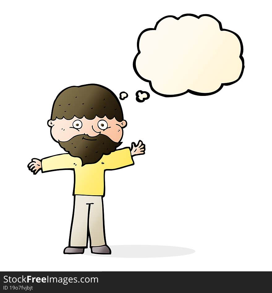 cartoon happy man with beard with thought bubble