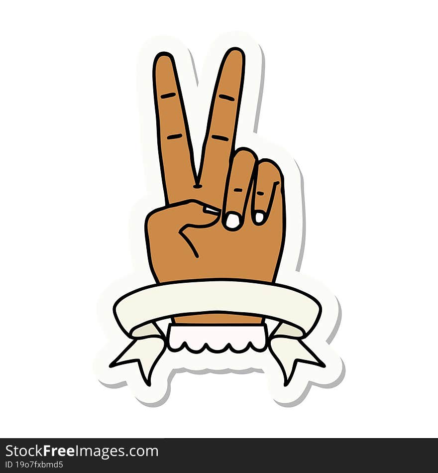 peace two finger hand gesture with banner sticker