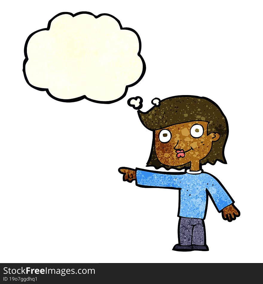 Cartoon Pointing Person With Thought Bubble