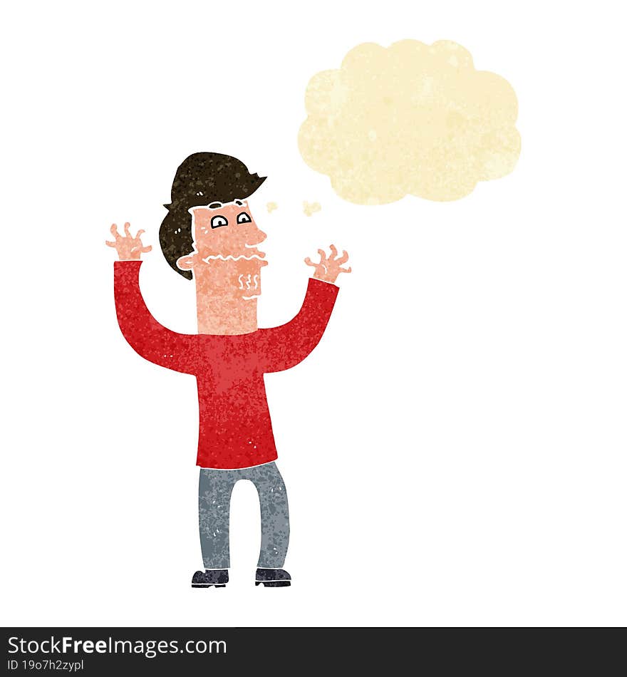 cartoon nervous man with thought bubble