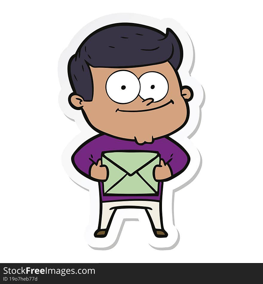 sticker of a cartoon happy man holding letter