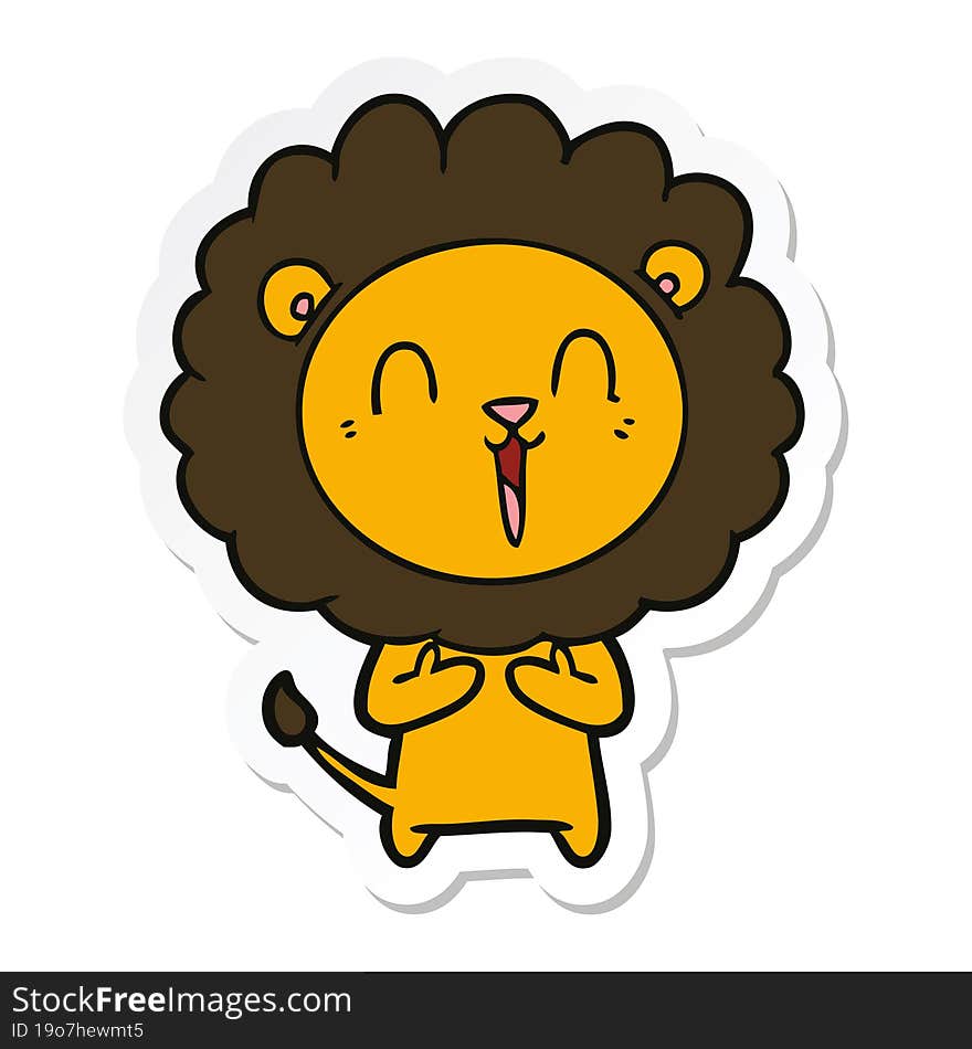 sticker of a laughing lion cartoon