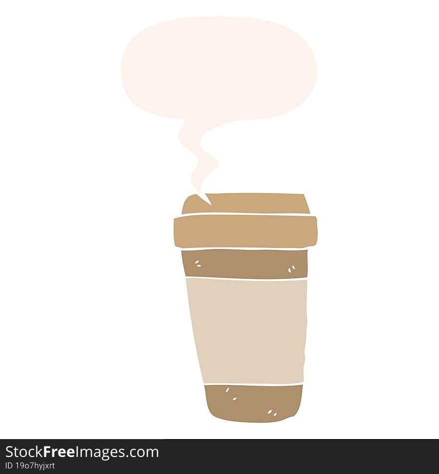 cartoon coffee cup and speech bubble in retro style