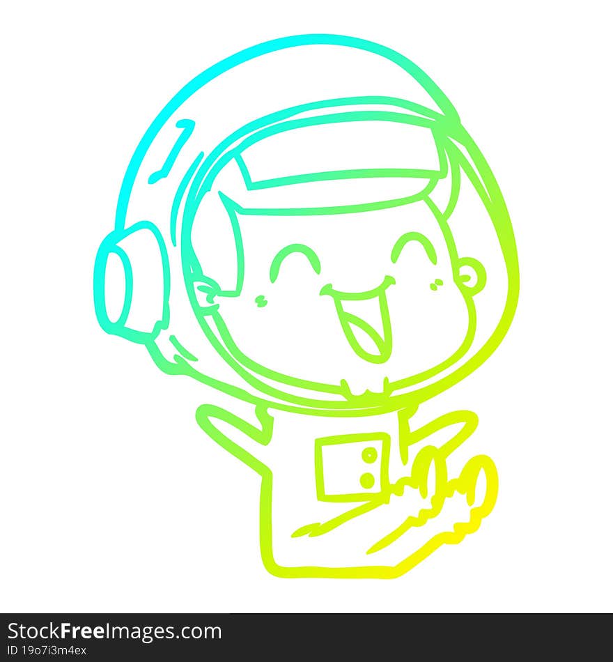 cold gradient line drawing of a happy cartoon astronaut