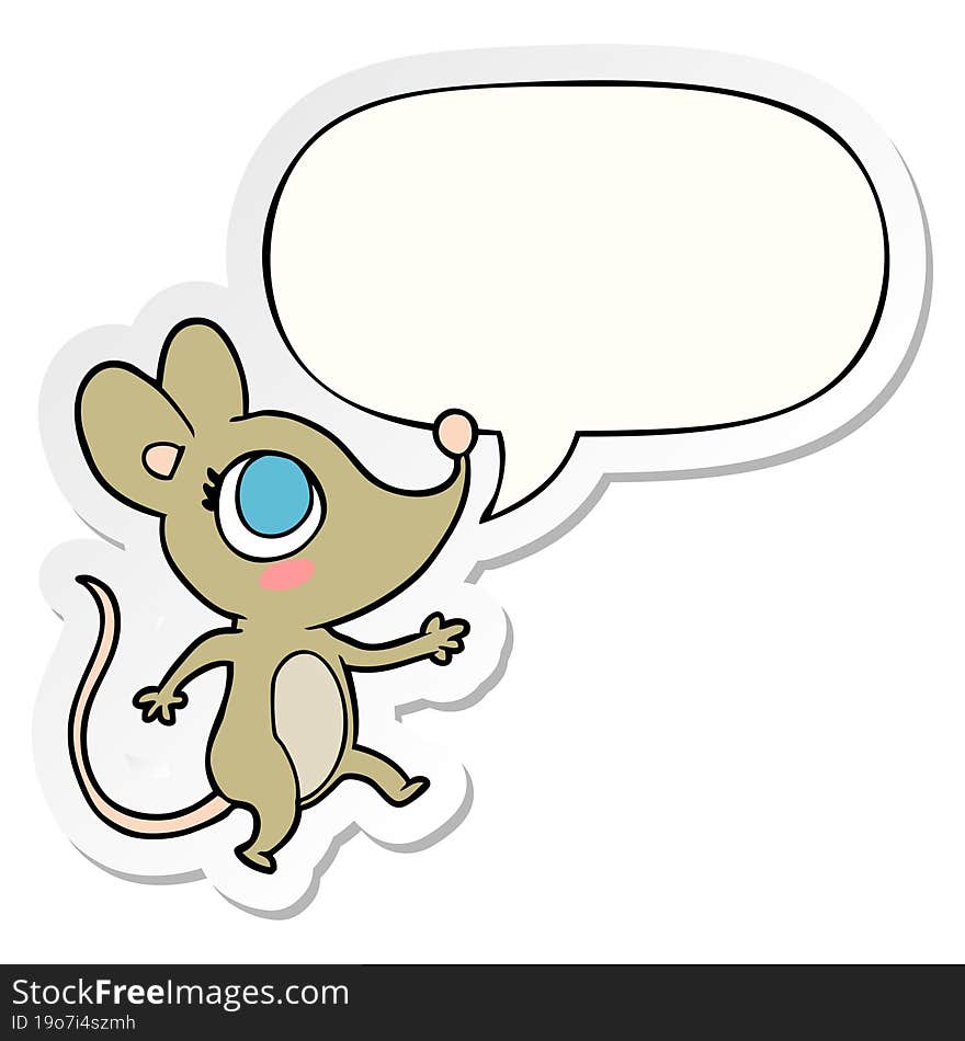 cute cartoon mouse with speech bubble sticker