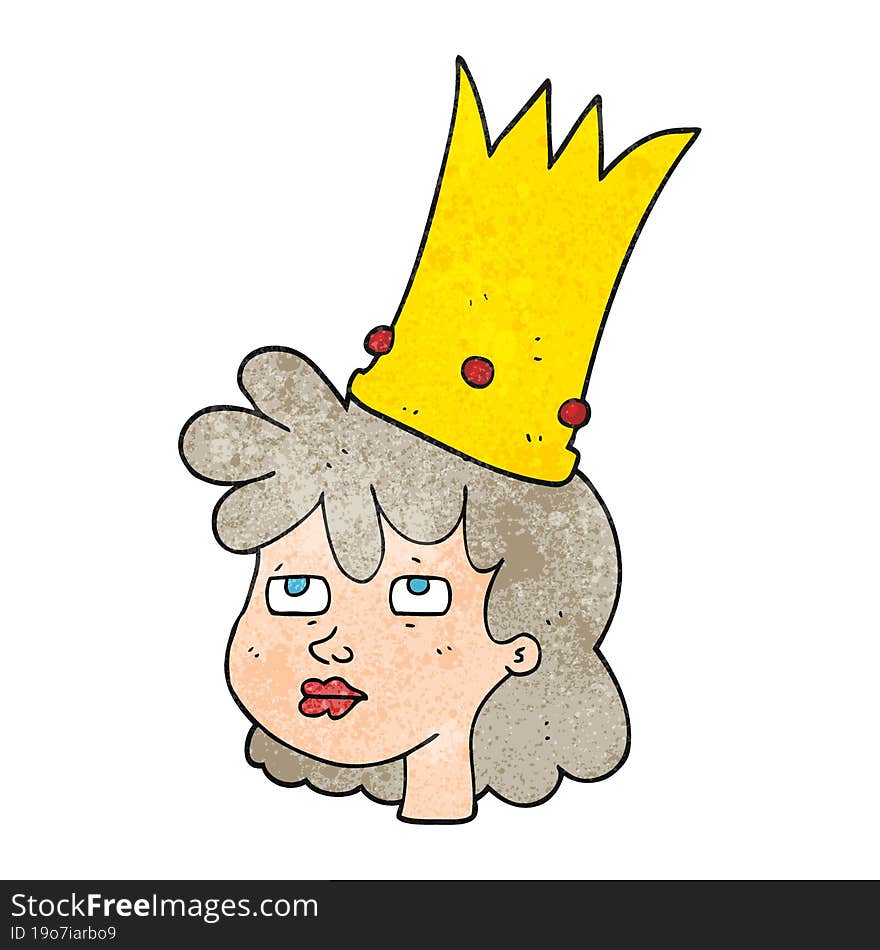 freehand textured cartoon queen with crown