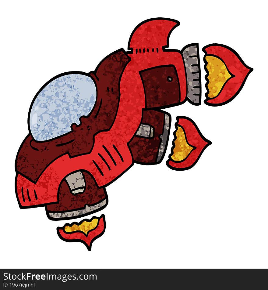 grunge textured illustration cartoon space ship