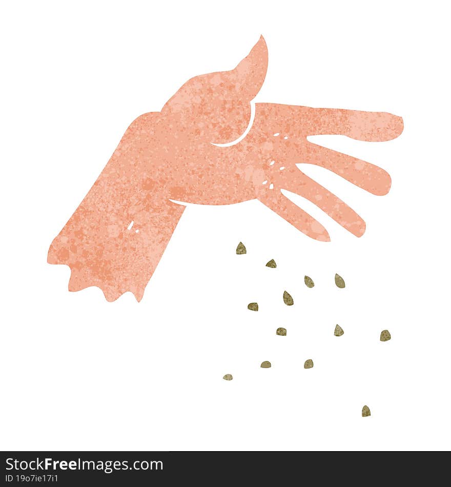 retro cartoon hand spreading seeds