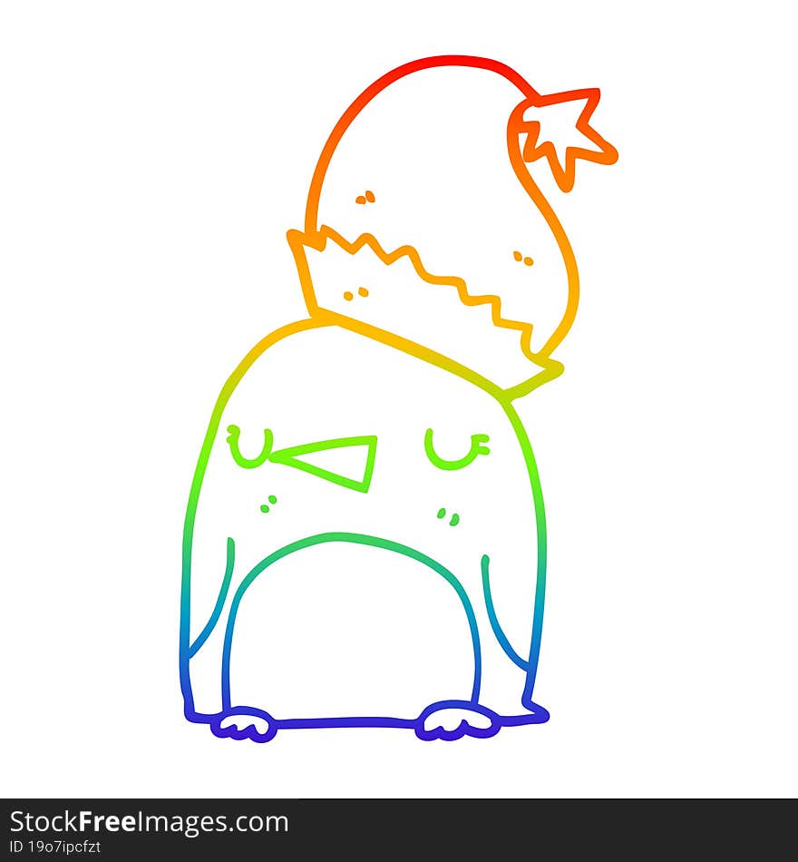 rainbow gradient line drawing cute christmas penguin