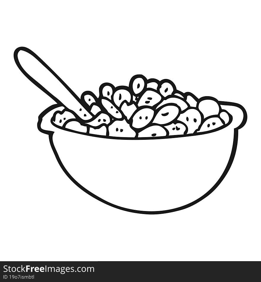 black and white cartoon bowl of cereal