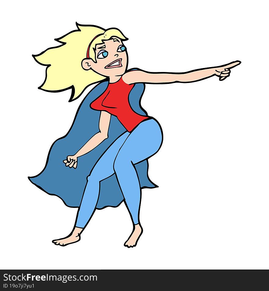 Cartoon Superhero Woman Pointing