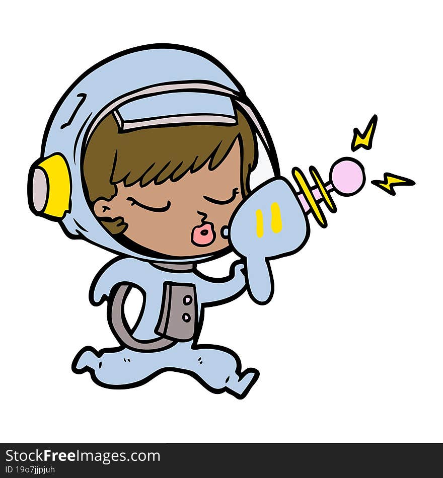 cartoon pretty astronaut girl with ray gun. cartoon pretty astronaut girl with ray gun