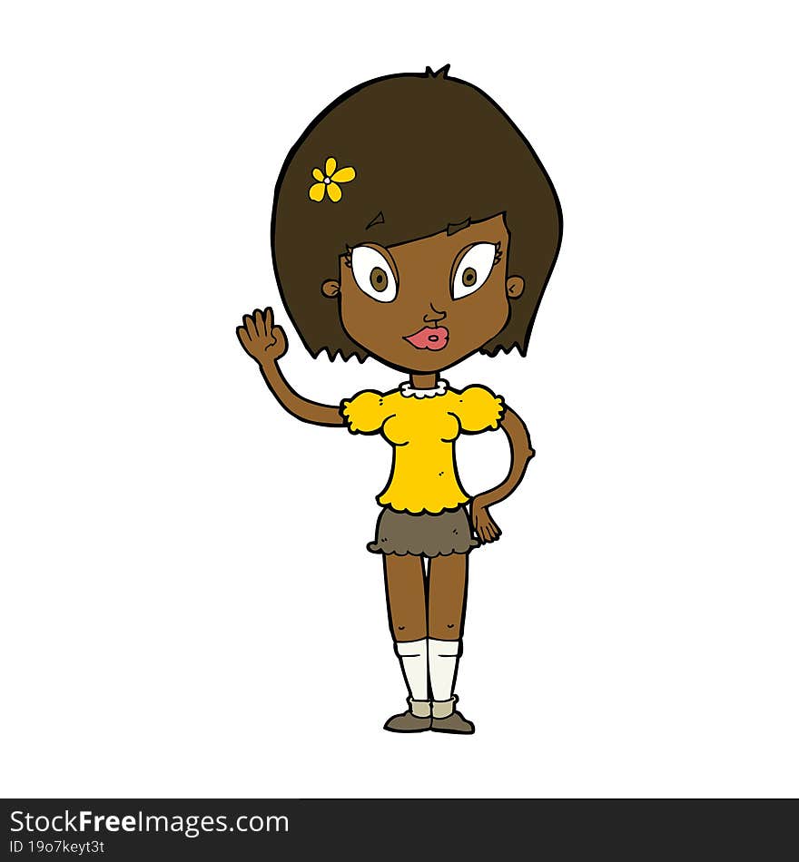 Cartoon Pretty Girl Waving