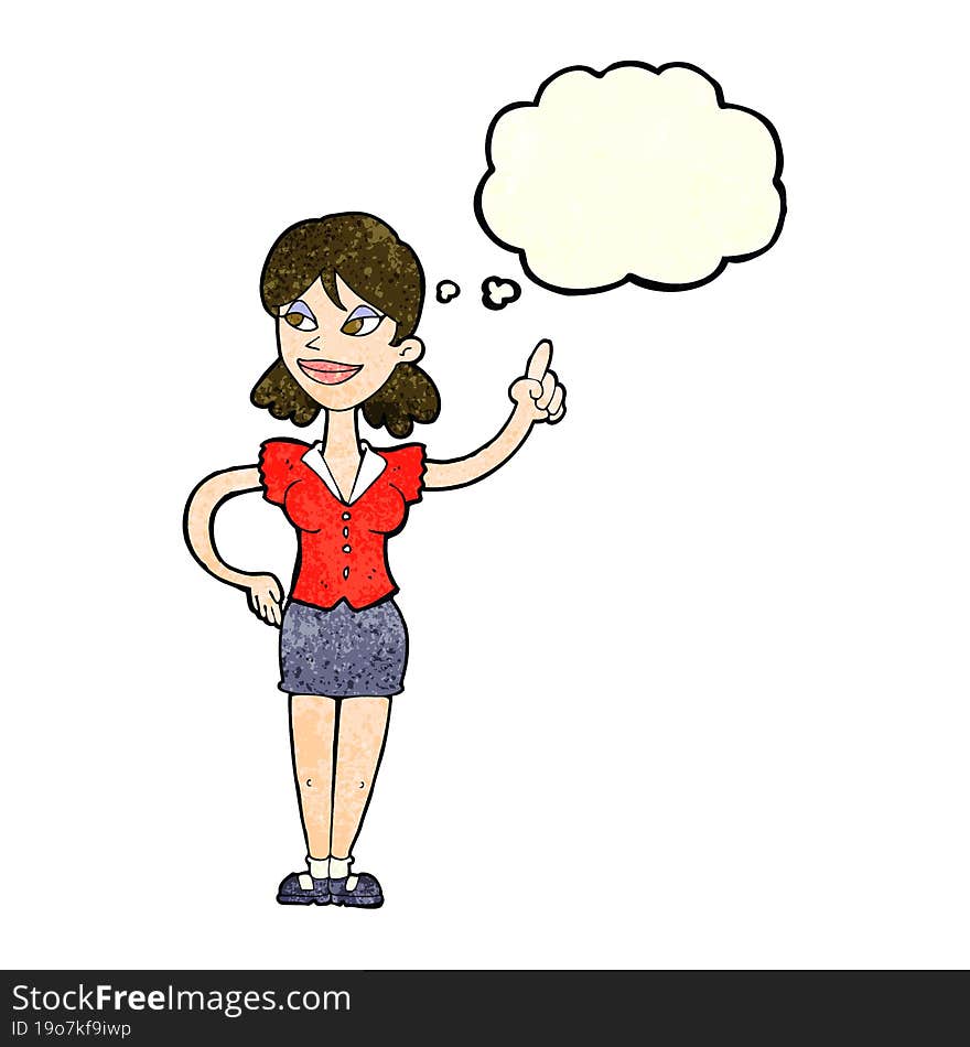 cartoon woman with great idea with thought bubble