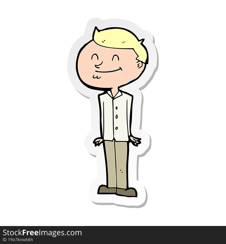 sticker of a cartoon smiling man