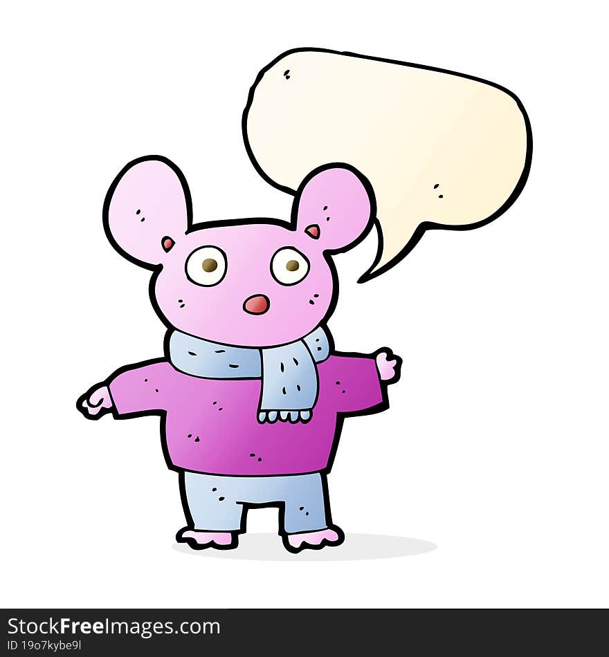 cartoon mouse in clothes with speech bubble