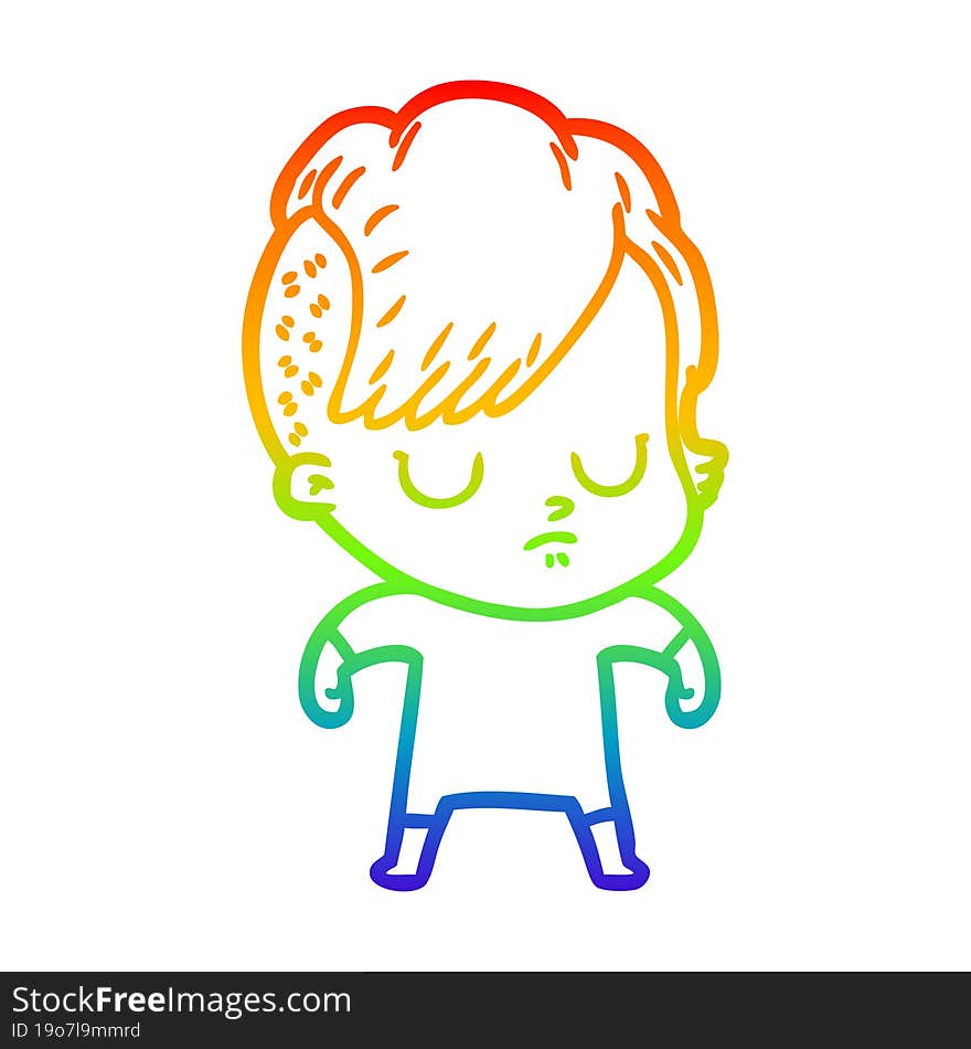 rainbow gradient line drawing of a cartoon woman