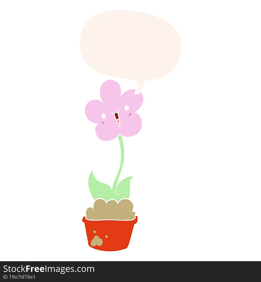 cute cartoon flower and speech bubble in retro style