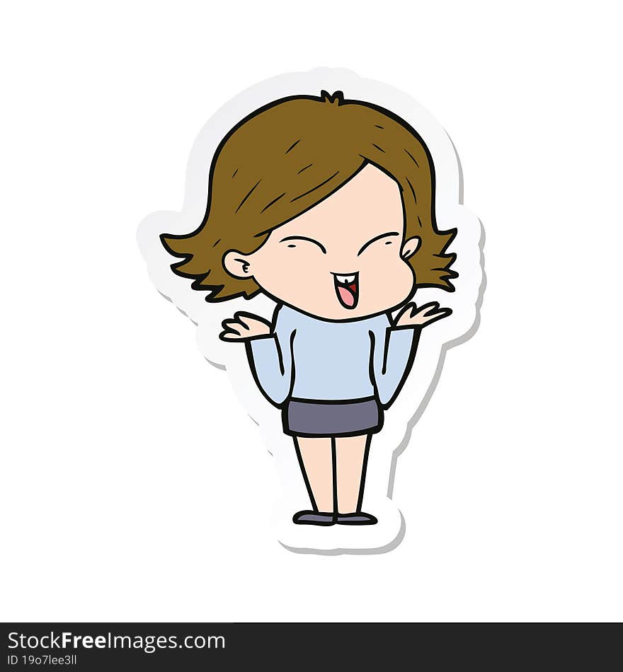 sticker of a happy cartoon girl