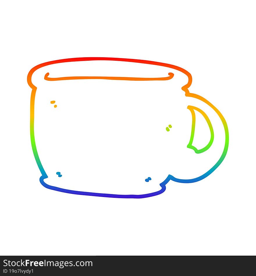 rainbow gradient line drawing of a cartoon coffee cup