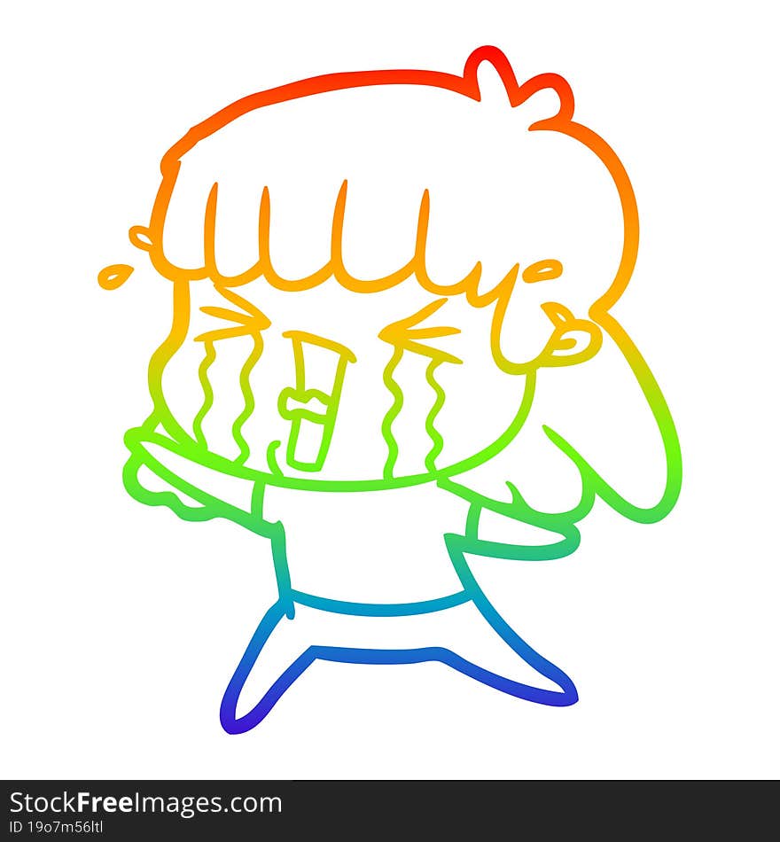 rainbow gradient line drawing cartoon woman in tears