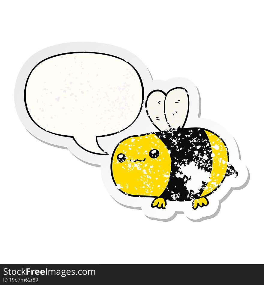 cartoon bee and speech bubble distressed sticker