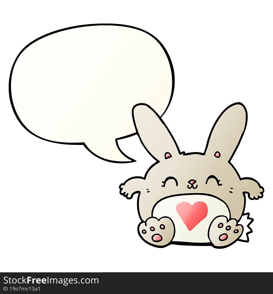 cute cartoon rabbit with love heart with speech bubble in smooth gradient style. cute cartoon rabbit with love heart with speech bubble in smooth gradient style