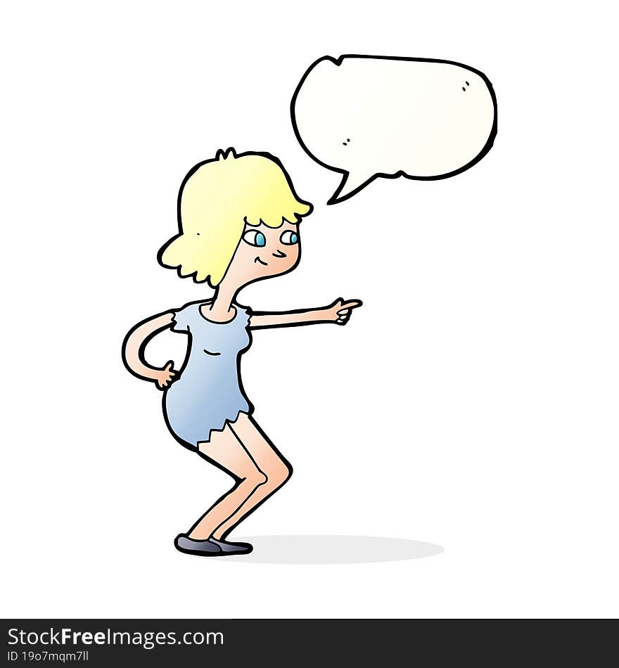 Cartoon Girl Pointing With Speech Bubble