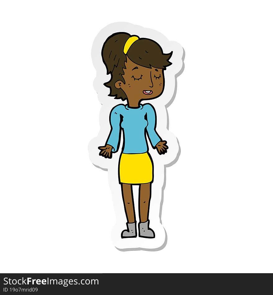 Sticker Of A Cartoon Woman Shrugging Shoulders