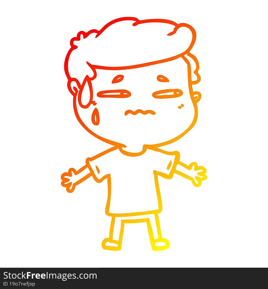 Warm Gradient Line Drawing Cartoon Anxious Man