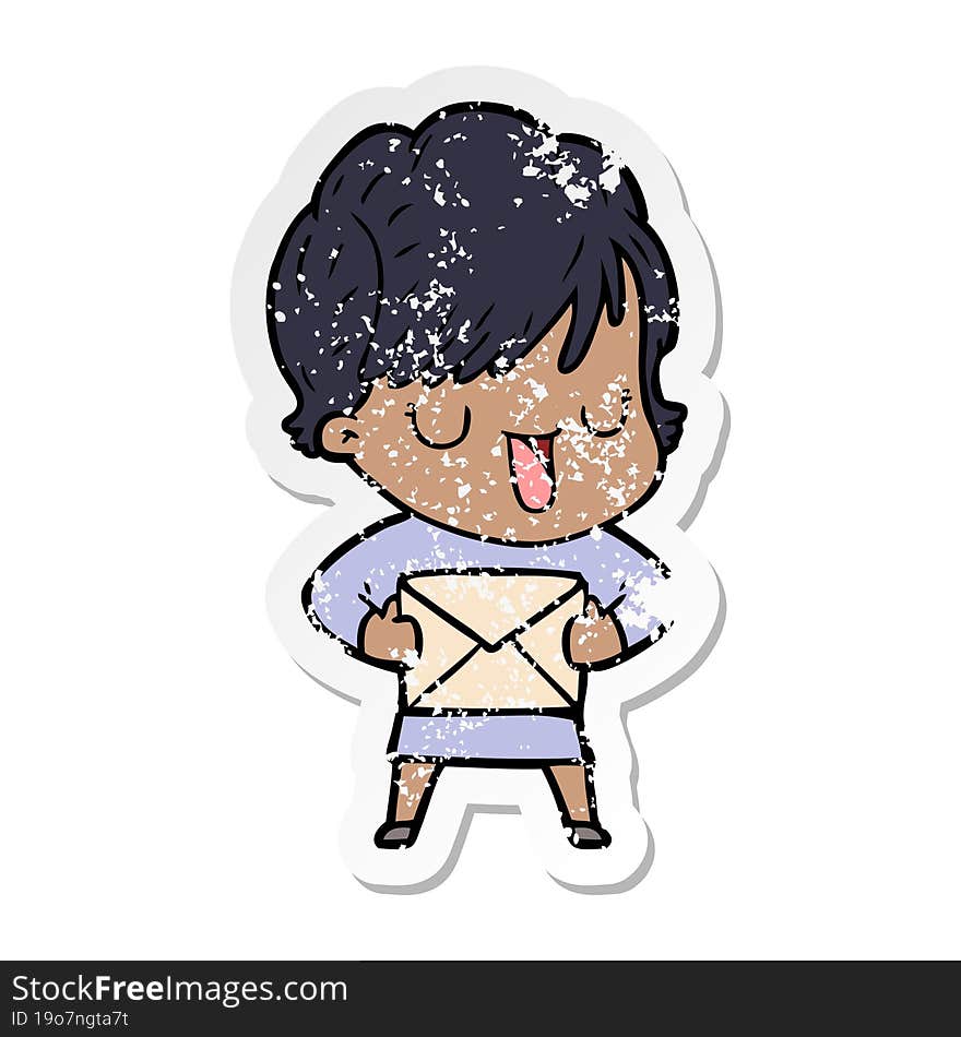 distressed sticker of a cartoon woman talking