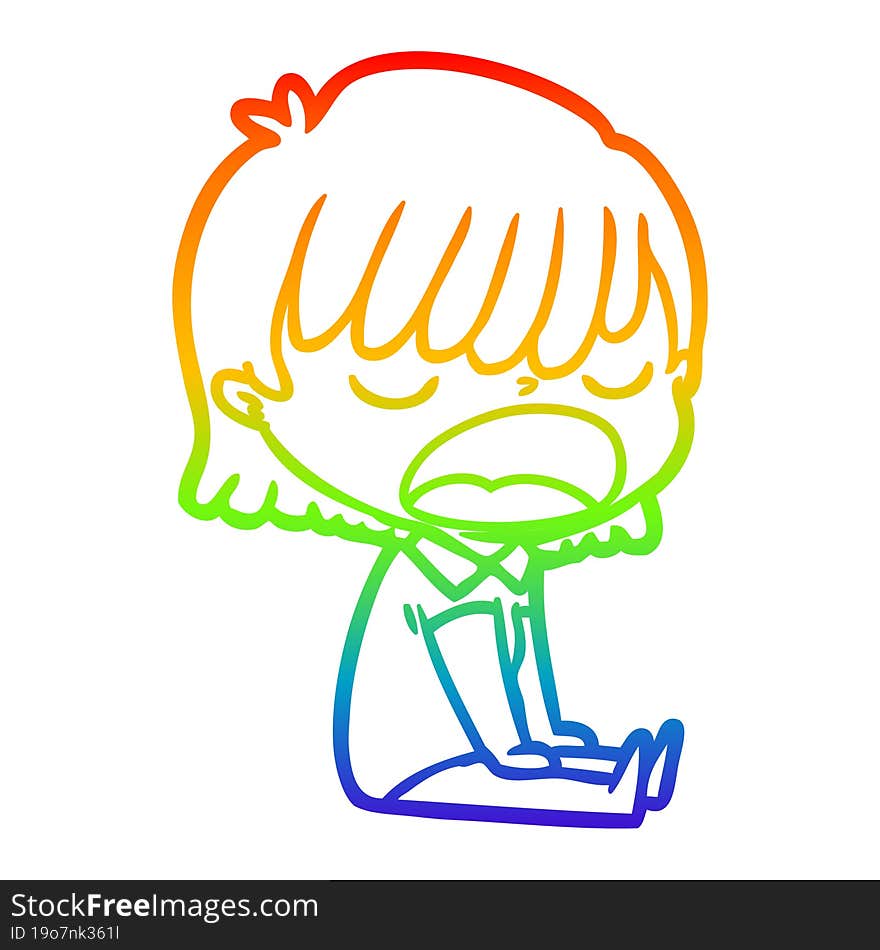 rainbow gradient line drawing cartoon woman talking loudly