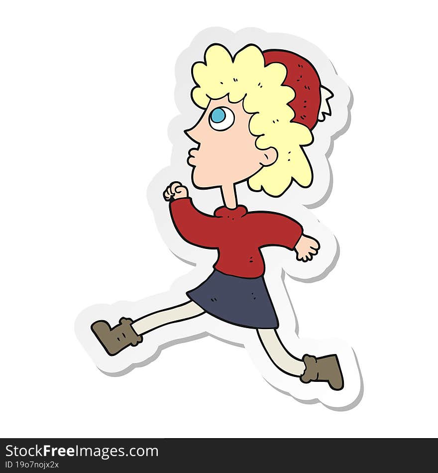 sticker of a cartoon running woman