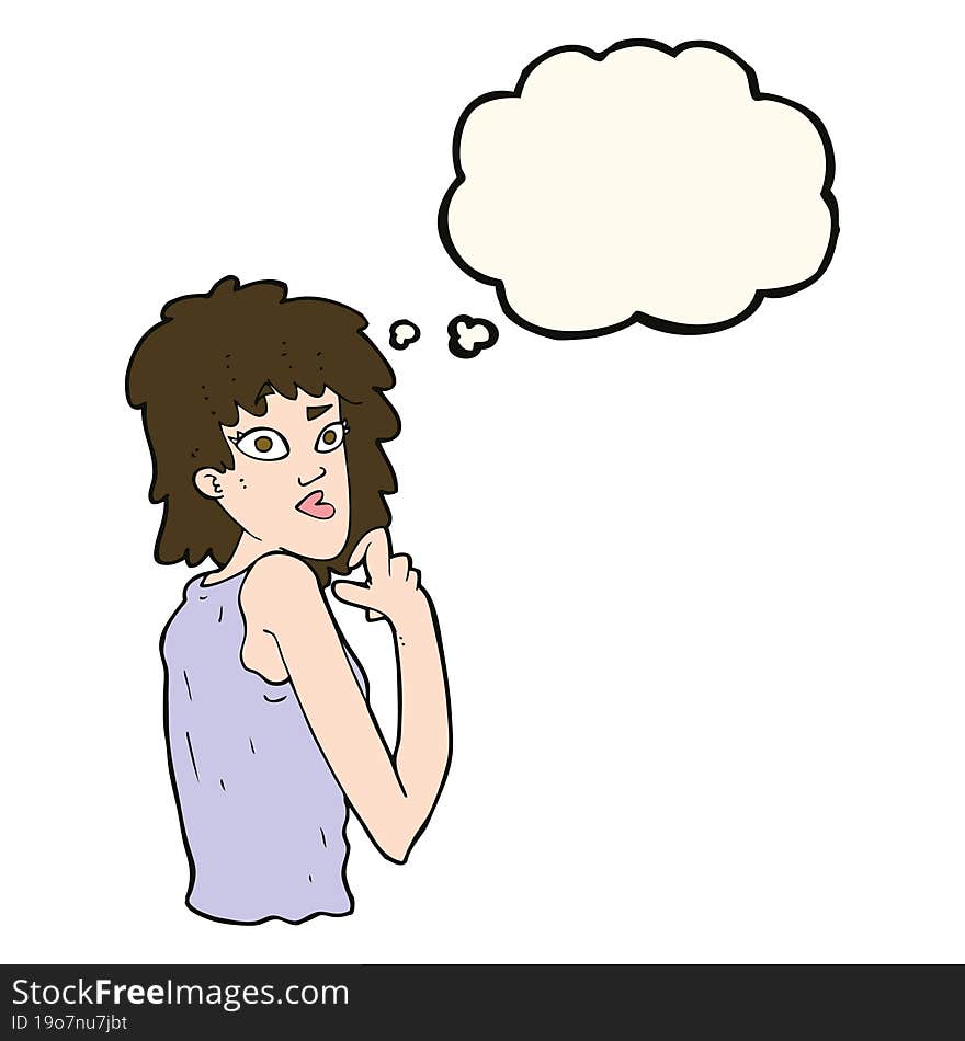 cartoon surprised woman with thought bubble