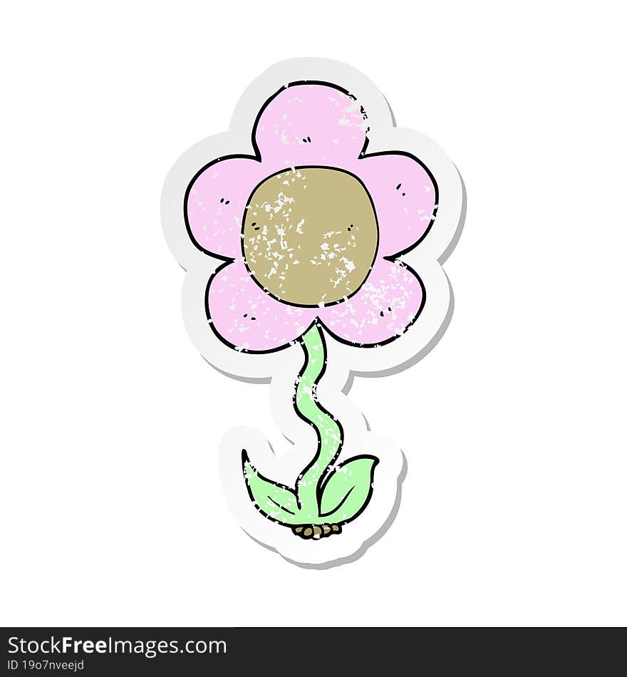 distressed sticker of a cartoon flower