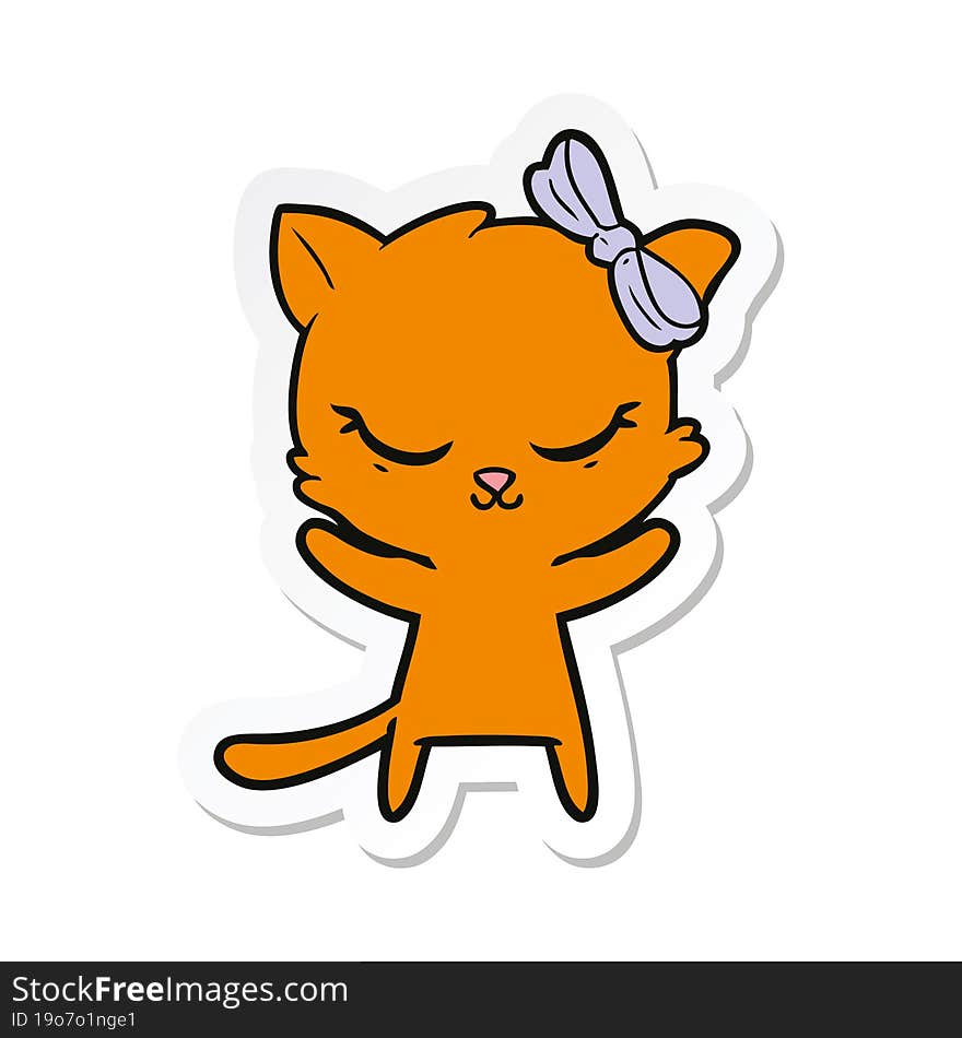 sticker of a cute cartoon cat with bow