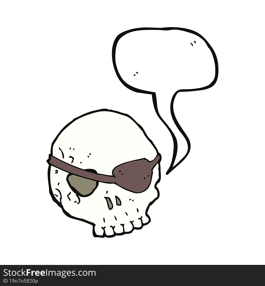 cartoon skull with eye patch with speech bubble