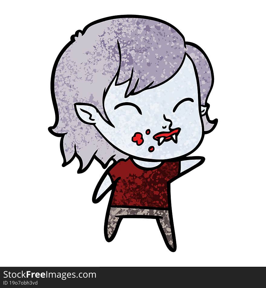 cartoon vampire girl with blood on cheek. cartoon vampire girl with blood on cheek