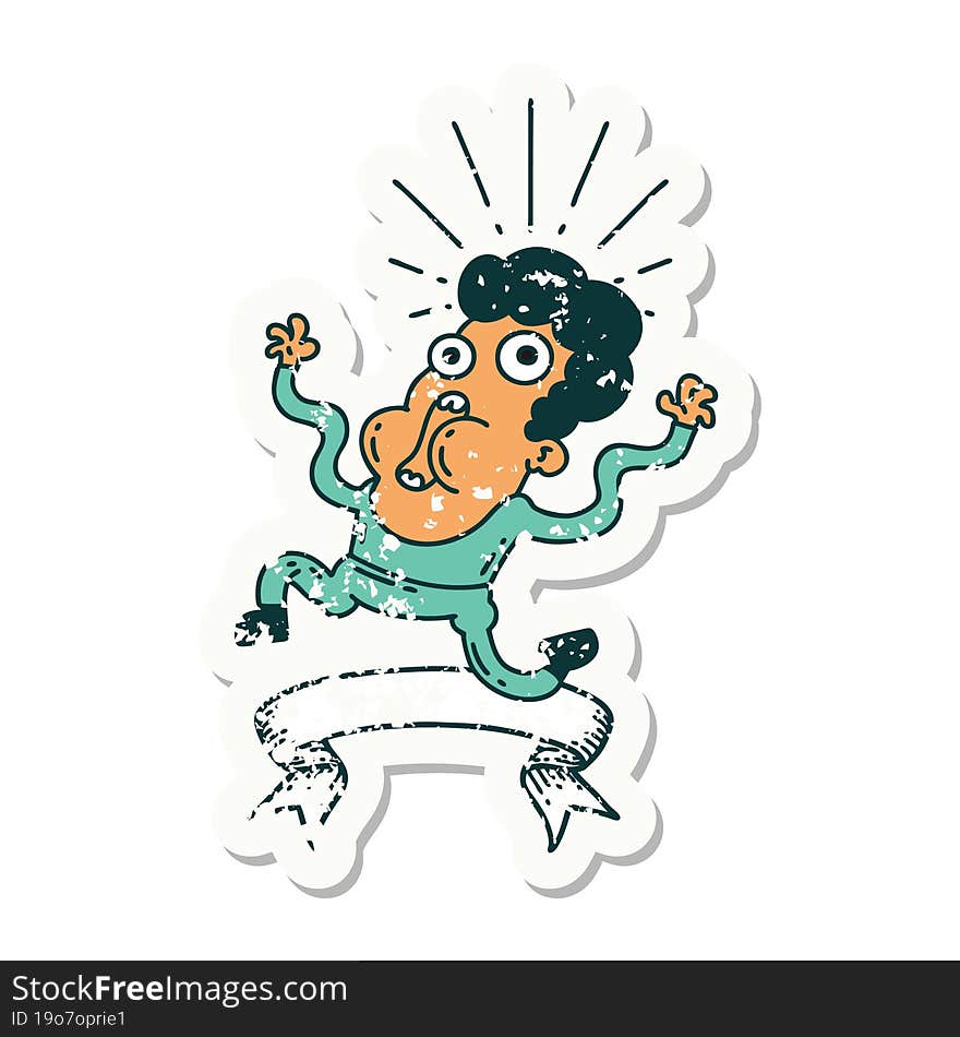 grunge sticker of tattoo style frightened man