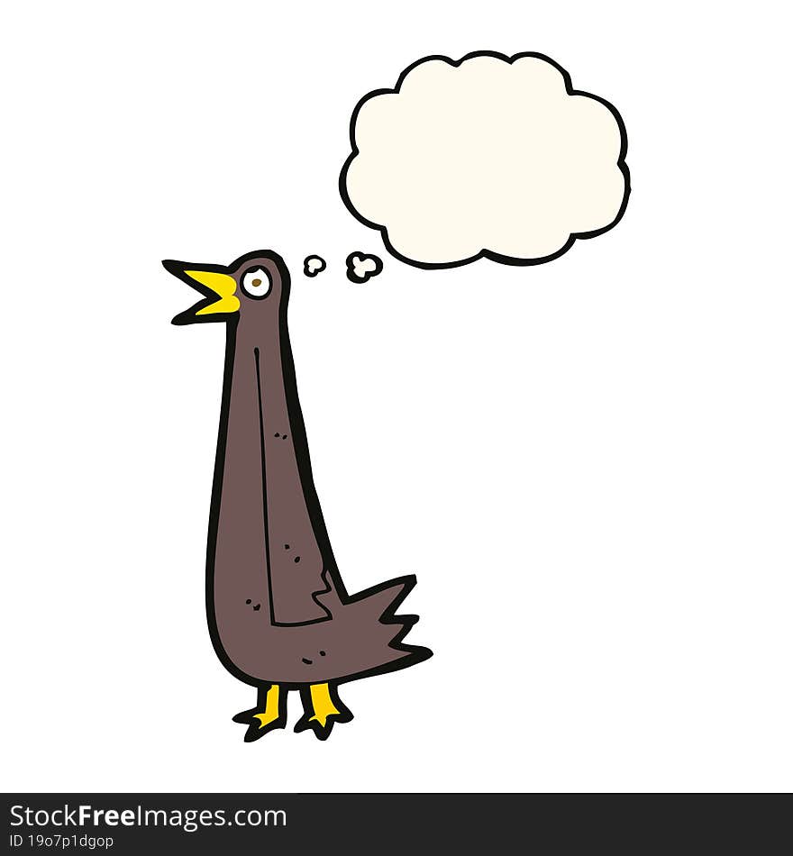 funny cartoon bird with thought bubble