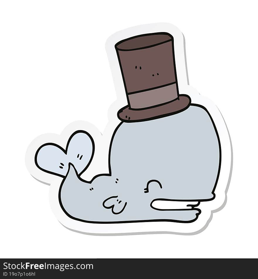 sticker of a cartoon whale wearing top hat