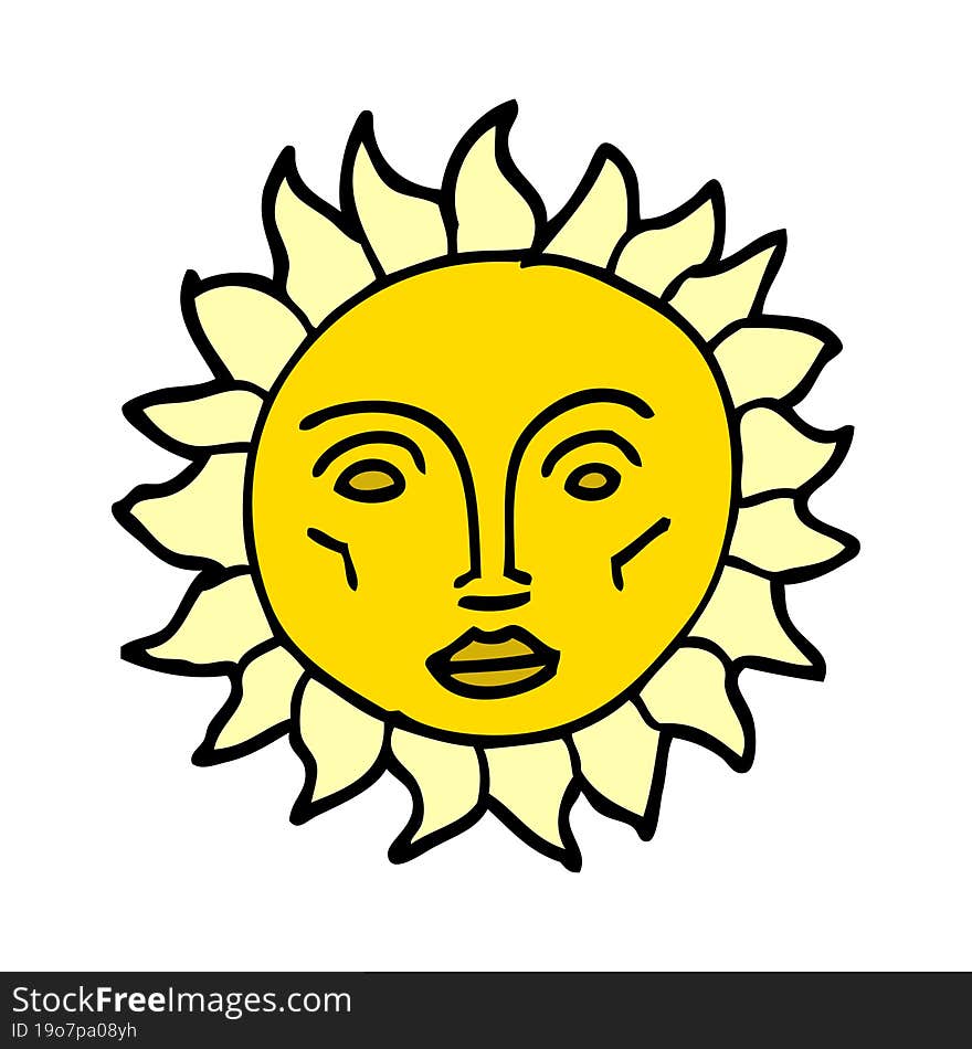 cartoon doodle traditional sun face