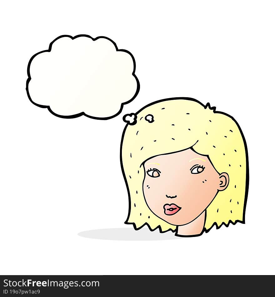 cartoon female face with thought bubble